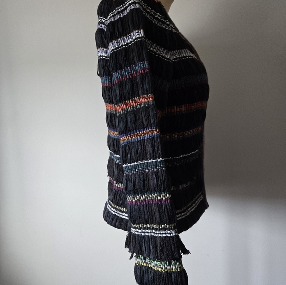 Ecru Multicolor Knit and Fringe Blazer. Size Small - Picture 6 of 15